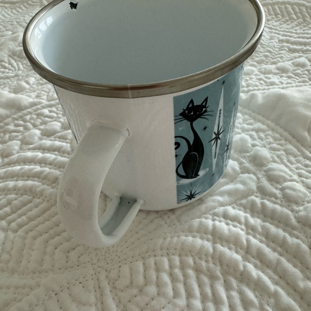 Enamel Atomic Cat Mug Retro 12oz Vintage Black Cat Coffee Mug Decorative - Picture 4 of 13